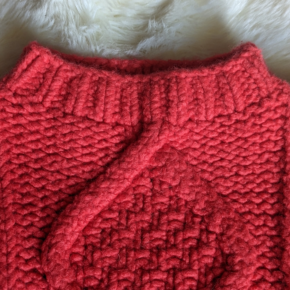 I Love Mr. Mittens Diamond Oversized Cable Knit Wool Sweater in Red - Picture 8 of 16